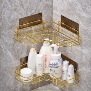 Triangular Golden metallic corner bathroom shelf